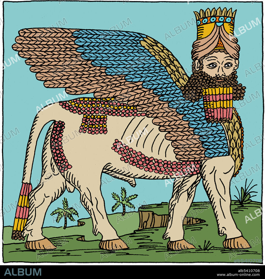 A lamassu is a protective deity. They were depicted as hybrids, winged bulls or lions with the head of a human male. The horned cap attests to their divinity, and the belt signifies their power. They are generally attributed to the ancient Assyrians. Although lamassu had a different iconography and portrayal in Sumerian culture, the terms lamassu, alad, and shedu were used to denote the Assyrian-winged-man-bull symbol and statues during the Neo-Assyrian empire. The lamassu is also a celestial being from Mesopotamian mythology. It appears frequently in Mesopotamian art, sometimes with wings. The lamassu and shedu were household protective spirits of the common Babylonian people. Later during the Babylonian period they became the protectors of kings as well always placed at the entrance. Statues of the bull-man were often used as gatekeepers.