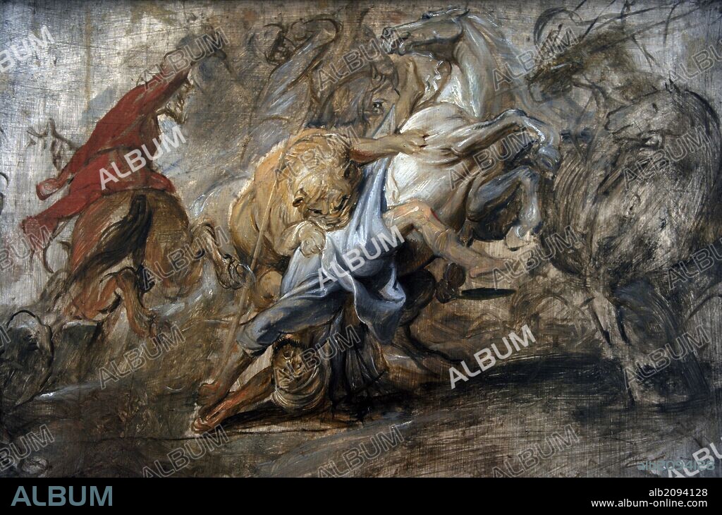 PETER PAUL RUBENS. ARTE BARROCO. FLANDES. RUBENS, Peter Paul (Siegen,1577-Amberes,1640). Pintor flamenco, una de las grandes figuras del barroco. "La Caza del León" (croquis). Alte Pinakothek (Pinacoteca antigua). Munich. Alemania. Europa.