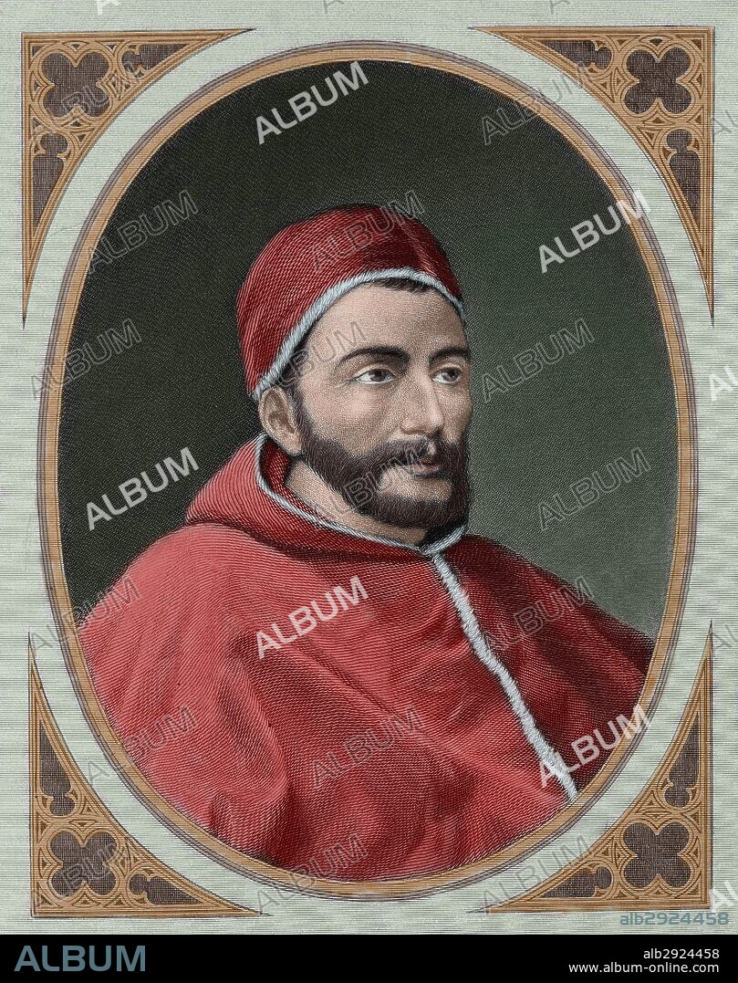 Clement VII (1342-1394). Pope of the Roman Catholic Church. Engraving, 1882. Colored.
