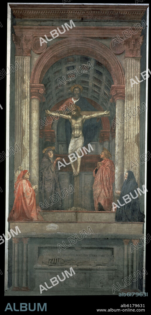 TOMMASO DI SER GIOVANNI DI MONE (1401-28) MASACCIO. Italian school. The Holy Trinity. 1427. Fresco (667 x 317 cm). Florence, Santa Maria Novella church.