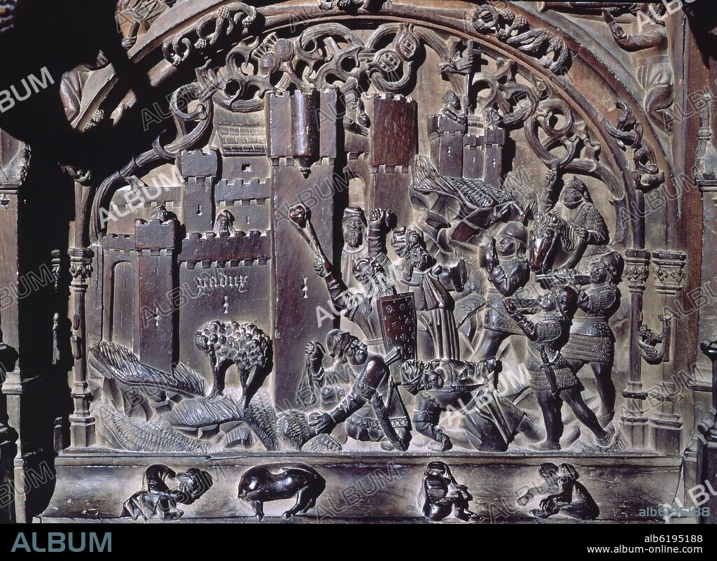 RODRIGO ALEMÁN. SILLERIA BAJA DE LA CATEDRAL DE TOLEDO - TOMA DEL REINO DE GRANADA - 1489-1495 - GOTICO ESPAÑOL.