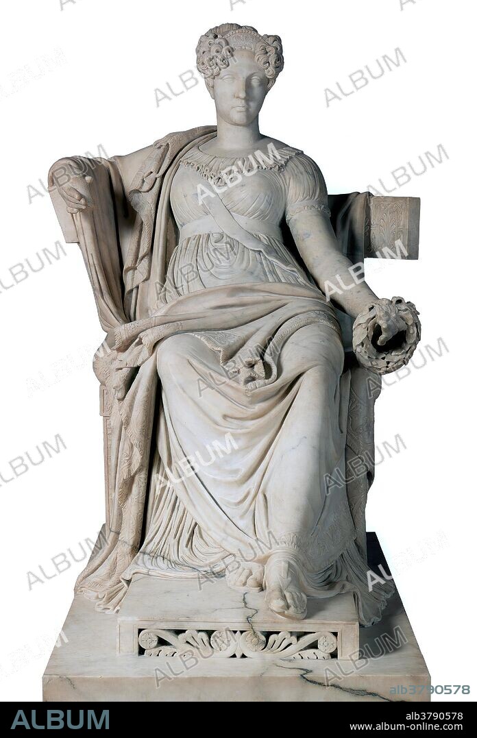 JOSÉ ÁLVAREZ CUBERO. José Álvarez Cubero / 'María Isabel de Braganza, reina de España'. 1826 - 1827. Mármol de Carrara, 145 x 77 cm.