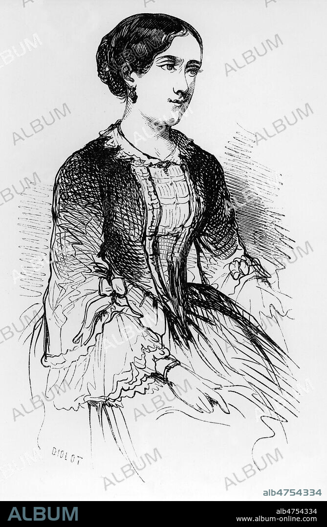 Marie DAUBRUN (1827-1901) actrtice francaise ayant eu une liaison avec CHarles Baudelaireen 1855. Illustration anonyme pour Théâtres et artistes dramatiques de Paris par N. Gallois, gravure Diolot d'apres Henry Emy. Credit : Collection KO/KHARBINE-TAPABOR.
