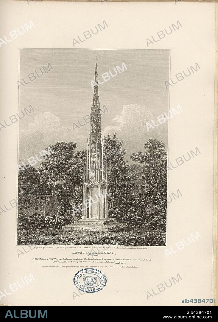 Cross at Stourhead, Wiltshire, Bristol High Cross at Stourhead Country House near Stourton in Wiltshire, signed Engraved by Ja., Storer, Cross drawn by John Carter and the Landscape by Sir Rich., C Hoare Bar, Fig. 38, p. 20, Carter, John (Drawing); Colt Hoare, Richard (Drawing); Storer, James Sargant (engr.), 1806, John Britton: The architectural antiquities of Great Britain: represented and illustrated in a series of views, elevations, plans, sections and details of various ancient English edifices: with historical and descriptive accounts of each. Bd. 1. London: J. Taylor, 1807-1826.