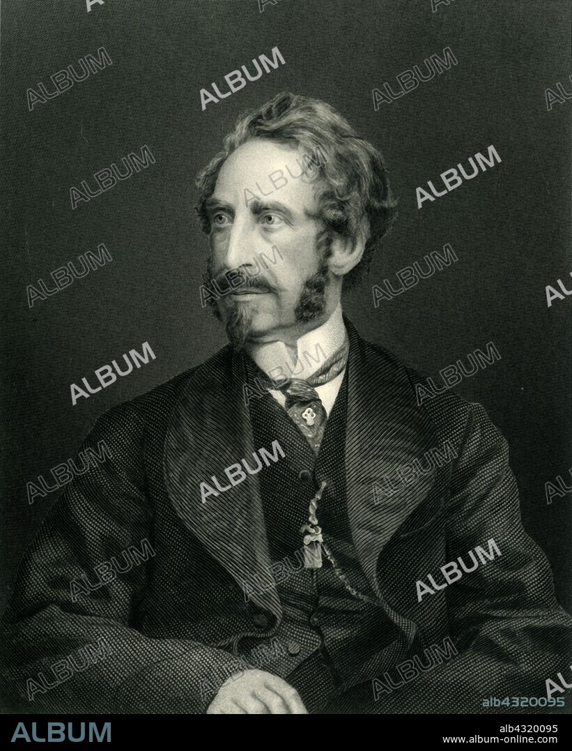 'Edward G.E.L. Bulwer-Lytton, Lord Lytton', (1850), c1884. Edward Bulwer-Lytton (1803 -1873), English writer and politician educated at Trinity College, Cambridge. Served as a Whig MP (1831-1841) and a Conservative MP (1851-1866) when he was Secretary of State for the Colonies. Publicly denounced for infidelity by his wife Rosina Bulwer Lytton.  From "Leaders of the Senate: A Biographical History of the Rise and Development of the British Constitution, Vol. II.", by Alexander Charles Ewald, F.S.A. [William Mackenzie, London, Edinburgh & Berlin].