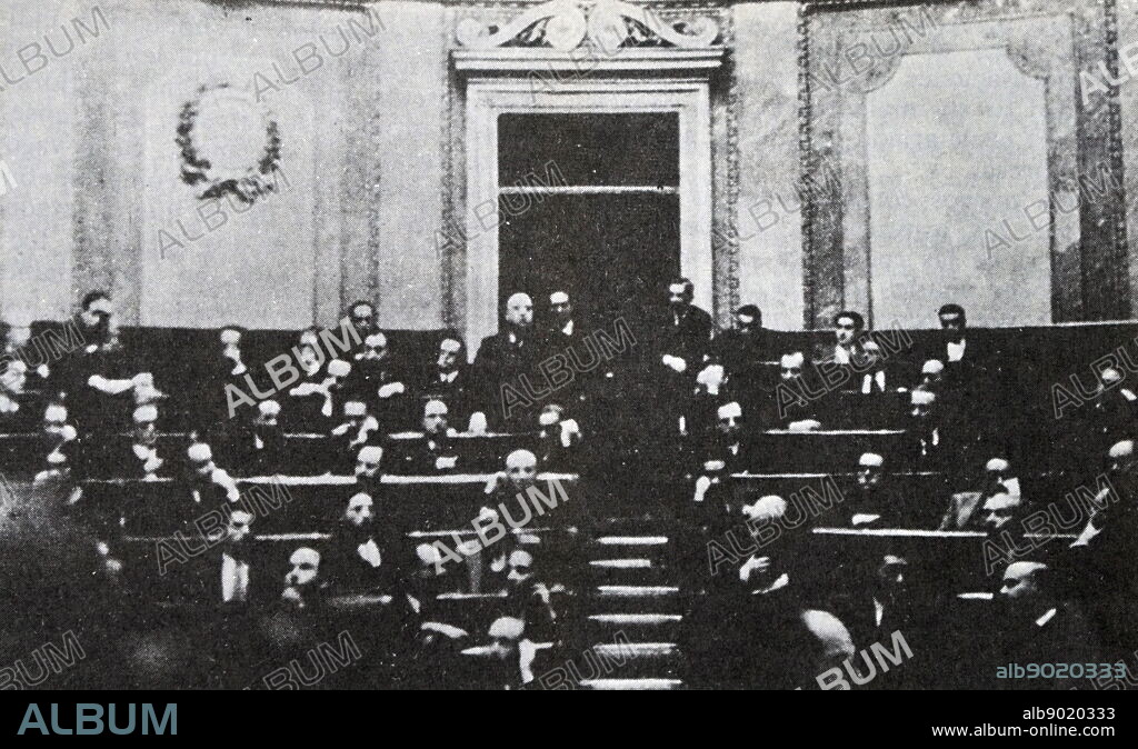 Photograph of Indalecio Prieto Tuero addressing the Cortes in April 1936. Indalecio Prieto Tuero (1883 - 1962) a Spanish politician, minister and one of the leading figures of the Spanish Socialist Workers' Party (PSOE) in the years before and during the Second Spanish Republic.