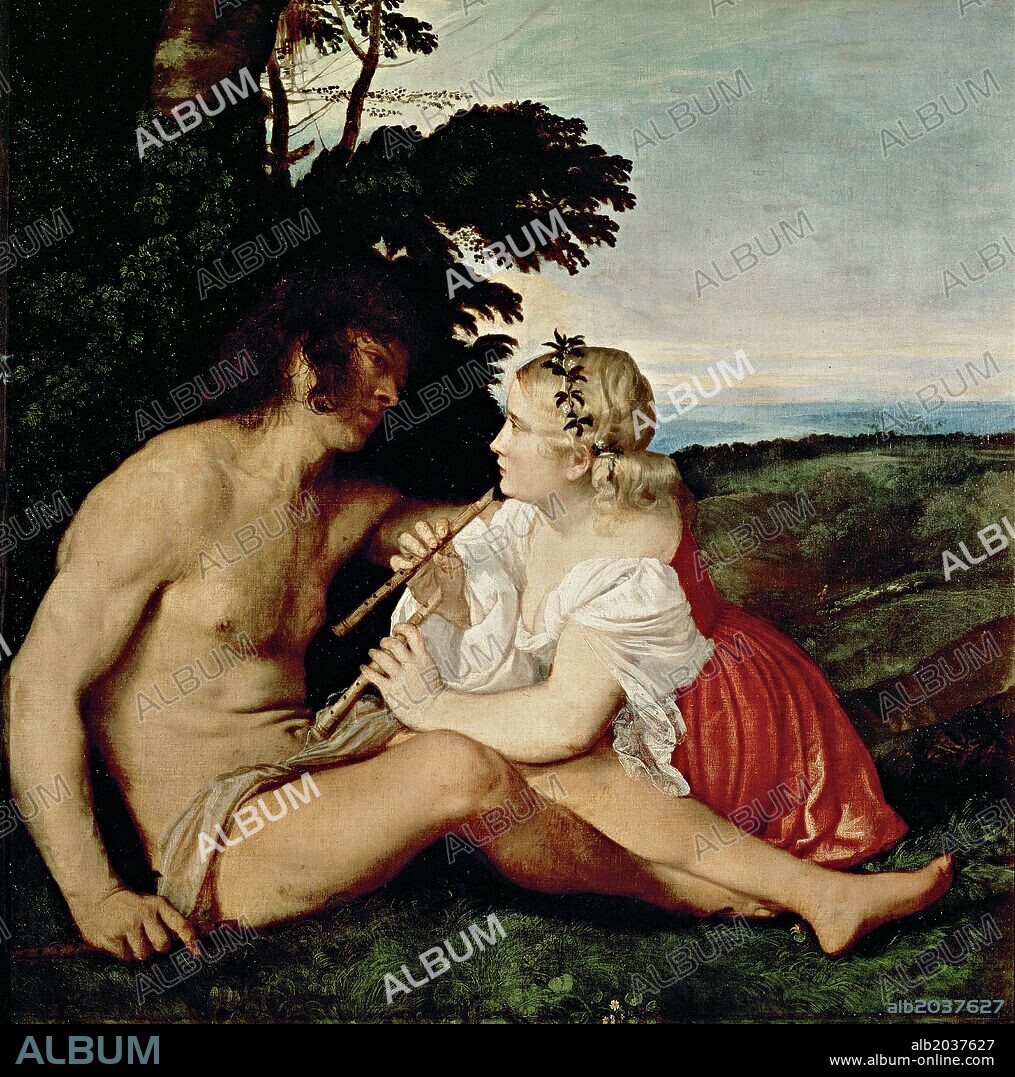 Tiziano / 'Dafnis y Cloe, alegoría de las tres edades de la vida. Detalle', 1511-1516, Óleo sobre lienzo.