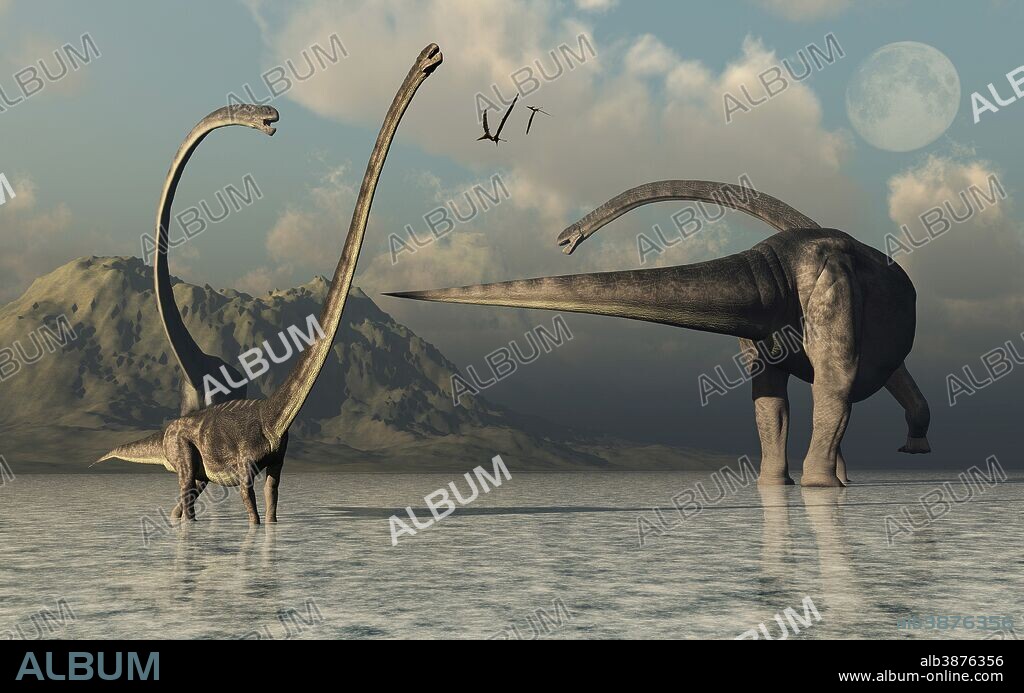 A small herd of Omeisaurus dinosaurs.