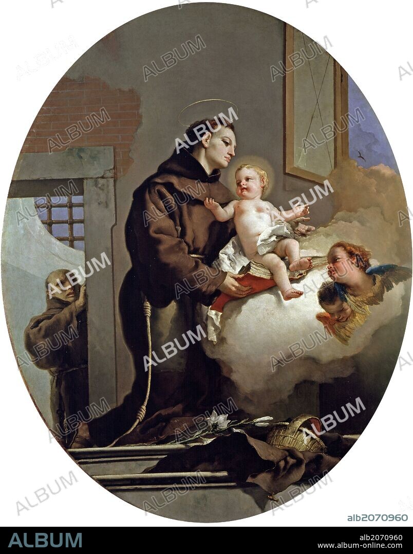 Giambattista Tiepolo / 'San Antonio de Padua con el Niño Jesús', 1767-1769, Escuela Italiana, Óleo sobre Lienzo, 225 cm x 176 cm, P03007.