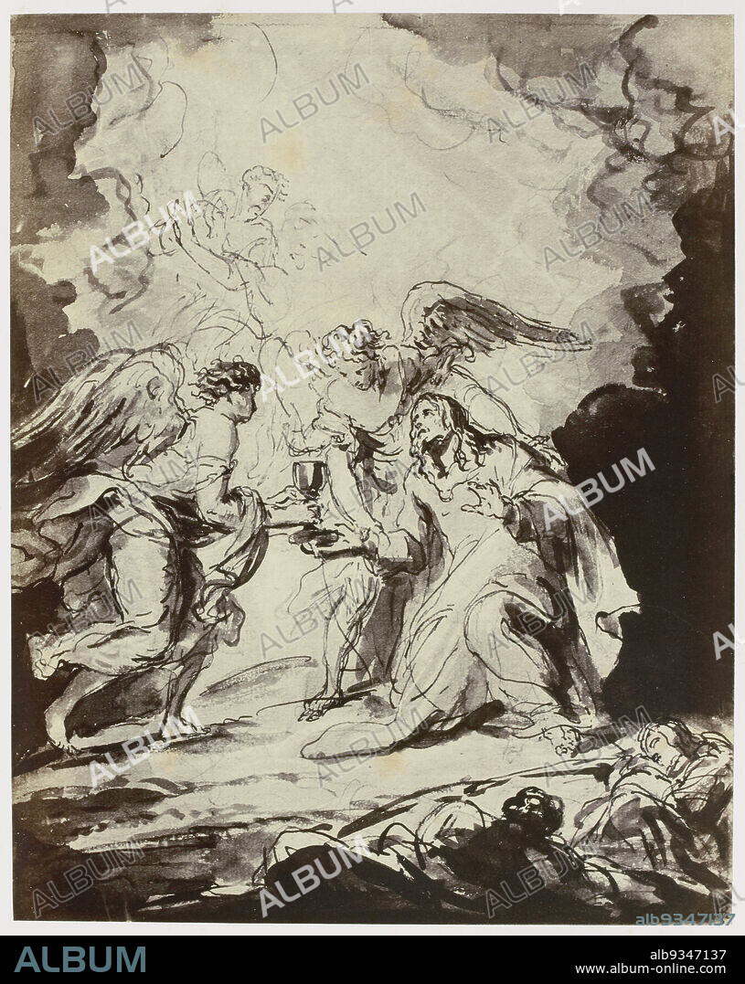 Van Dyck [Vandyke], The Agony in the Garden, Photoreproduction of drawing in 'The Reveley Collection of Drawings at Brynygwin', fig. 8., Philip Henry Delamotte, Thomas Frederick Hardwich, 1855 - 1858, paper, albumen print, height 301 mm × width 238 mm.