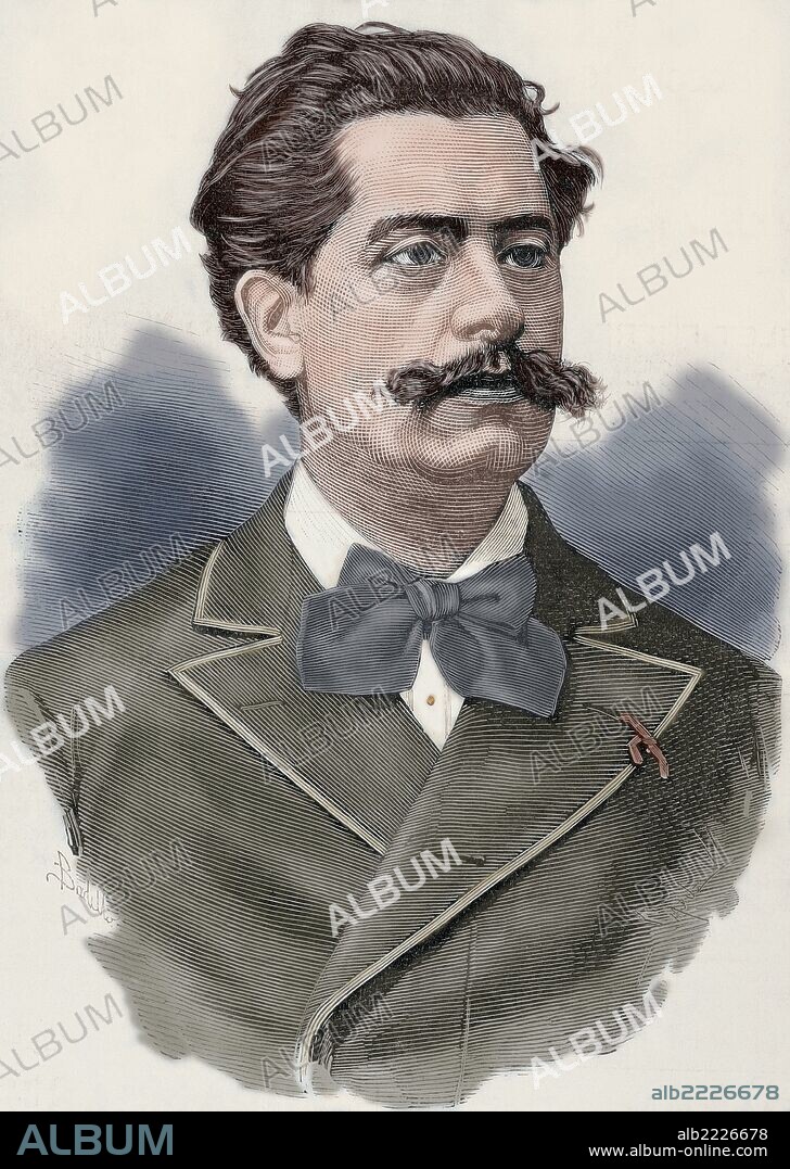 Paul Adolphe Marie Prosper Granier de Cassagnac (1842-1904). Político, periodista, miembro bonapartista. Grabado por Capuz. "La Ilustración Española y Americana", 1879. Coloreado.
