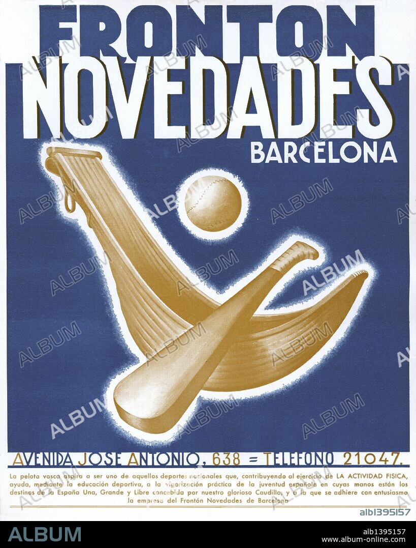 Cartel publicitario del Frontón Novedades, de Barcelona. Año 1940.