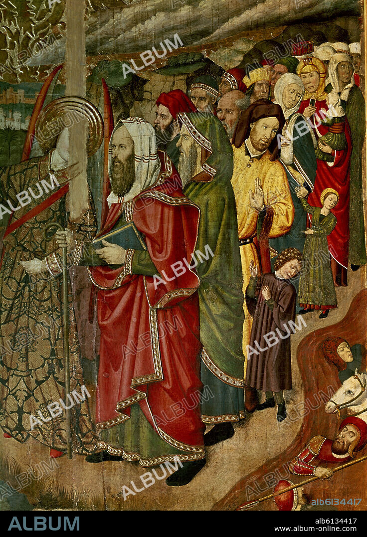 JAIME HUGUET (1414-1492). RETABLO DE SAN BERNARDINO DE SIENA Y DEL SANTO ANGEL CUSTODIO O DE LOS ESPARTEROS - "PASO DEL MAR ROJO" - SIGLO XV.