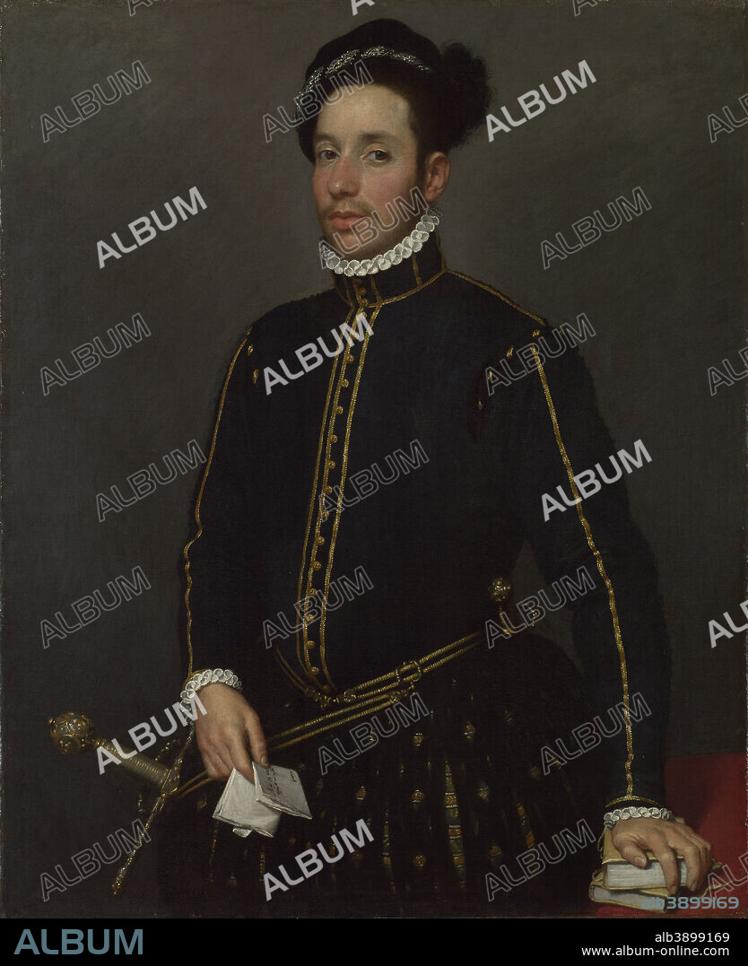 GIOVANNI BATTISTA MORONI. Portrait of a Left-Handed Gentleman with Two Quartos and a Letter ('Il Gentile Cavaliere'). Painting. Oil on canvas. Height: 100.4 cm (39.5 in); Width: 81.2 cm (31.9 in).