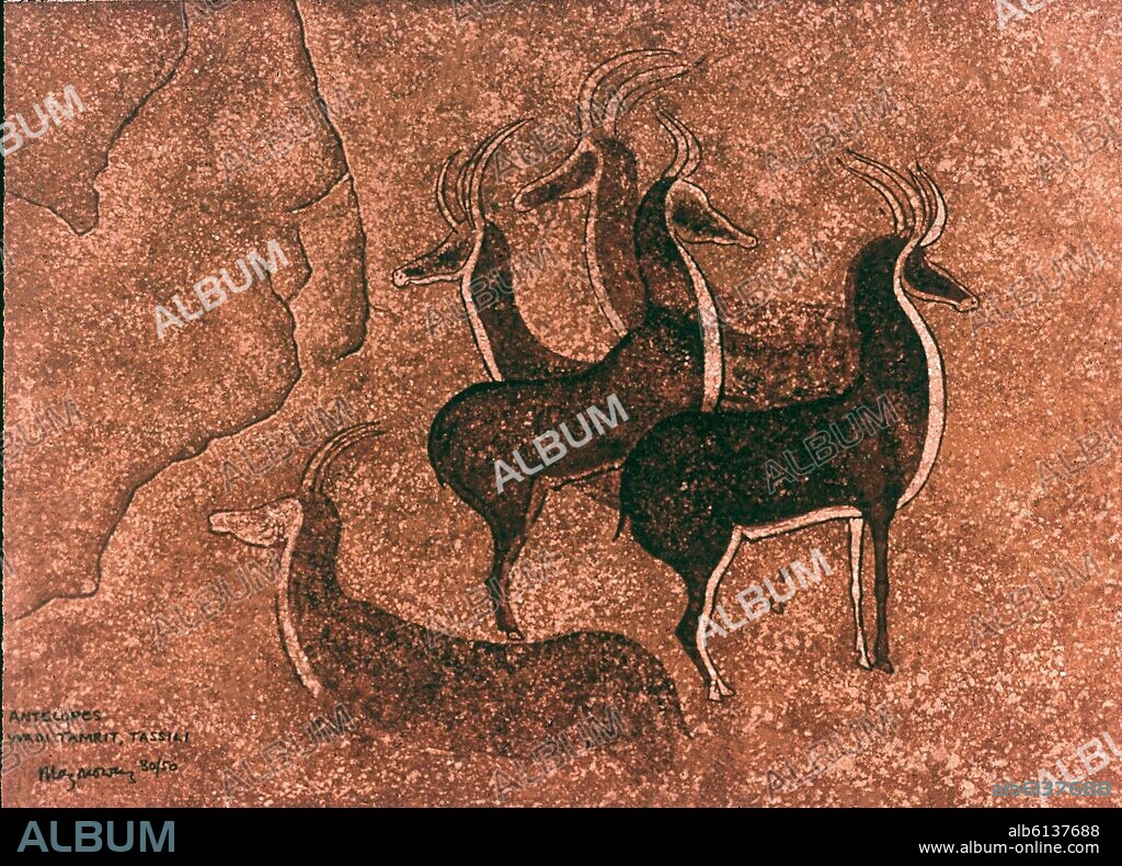 ANTILOPES - PINTURA RUPESTRE DEL ABRIGO WADI TAMRIT.
