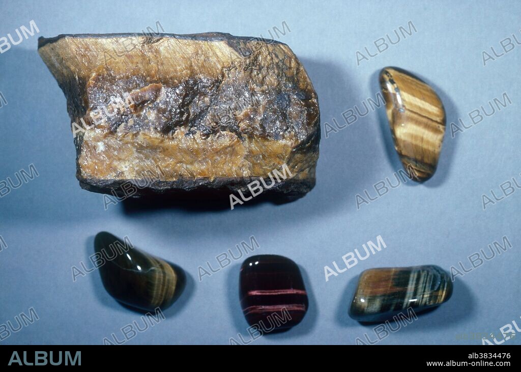 Raw and polished Riebeckite. The fibrous variety of riebeckite is crocidolite, the most hazardous form of asbestos.