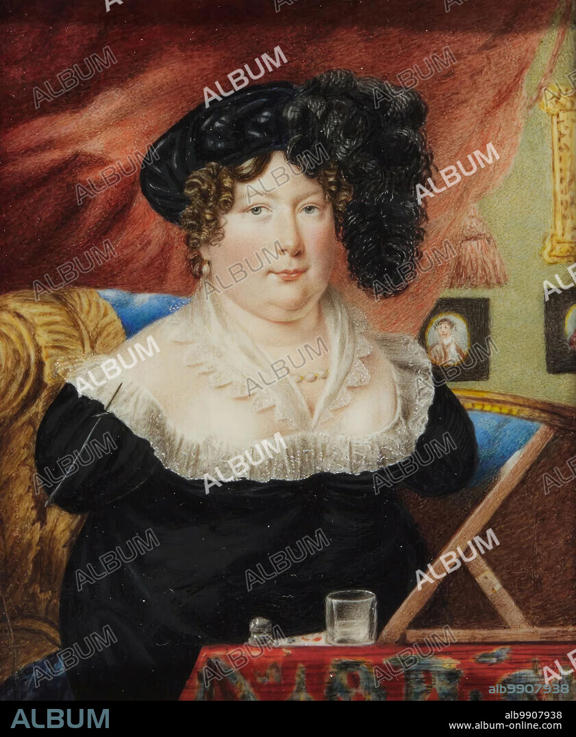 SARAH BIFFEN. Sarah Biffin/ Autorretrato frente al caballete, c. 1821.