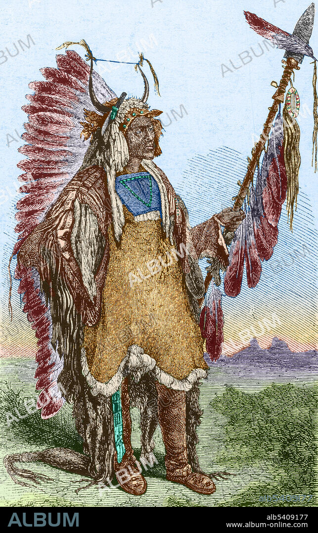 Mato-tope (1784 - July 30, 1837) was the second chief of the Mandan tribe to be known as Four Bears, a name he earned after charging the Assiniboine tribe during battle with the strength of four bears. Voyage dans l'intérieur de l'Amérique du Nord (1832-34) by Karl Bodmer.