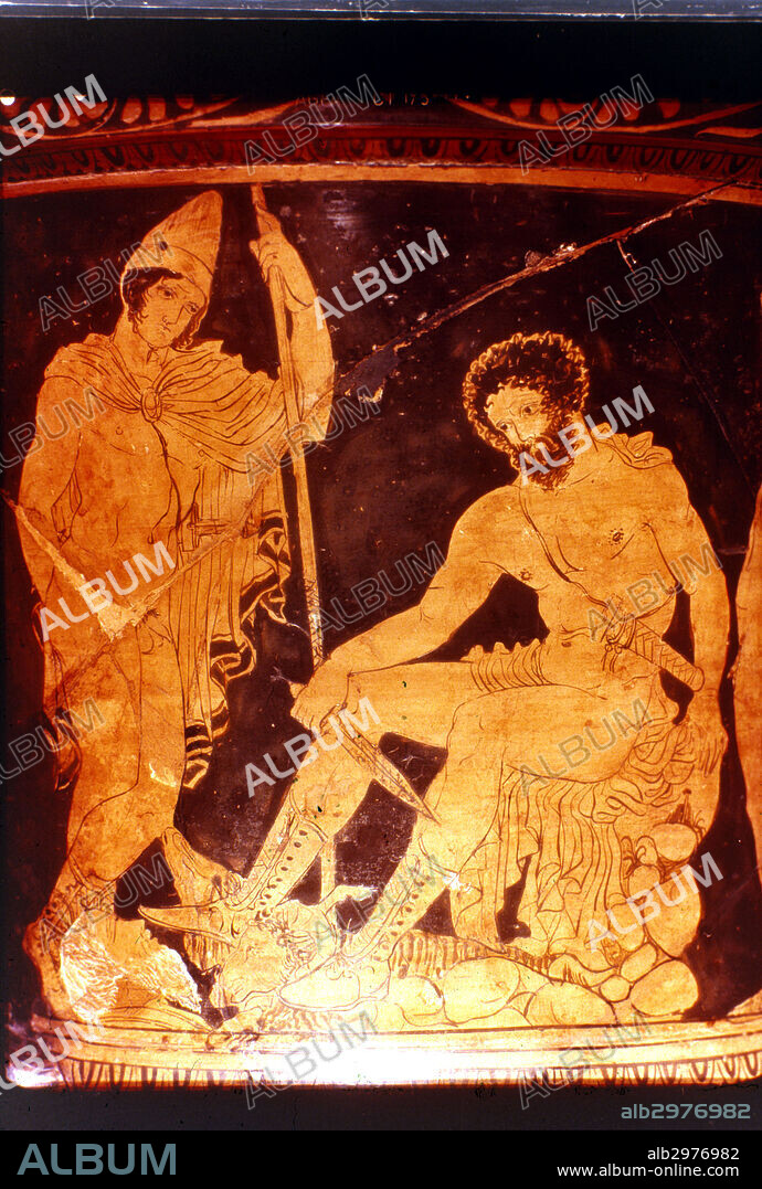 ULYSSES AND TIRESIAS.Detail of Attic red-figured krater attributed to Dolon painter, c400 B.C.