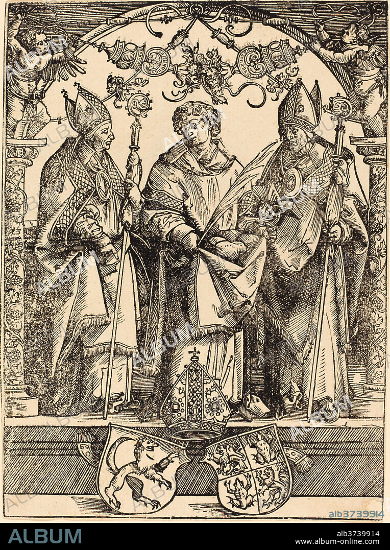 ATTRIBUTED TO WOLF TRAUT. Saints Maximilian, Stephen, and Valentine. Medium: woodcut.
