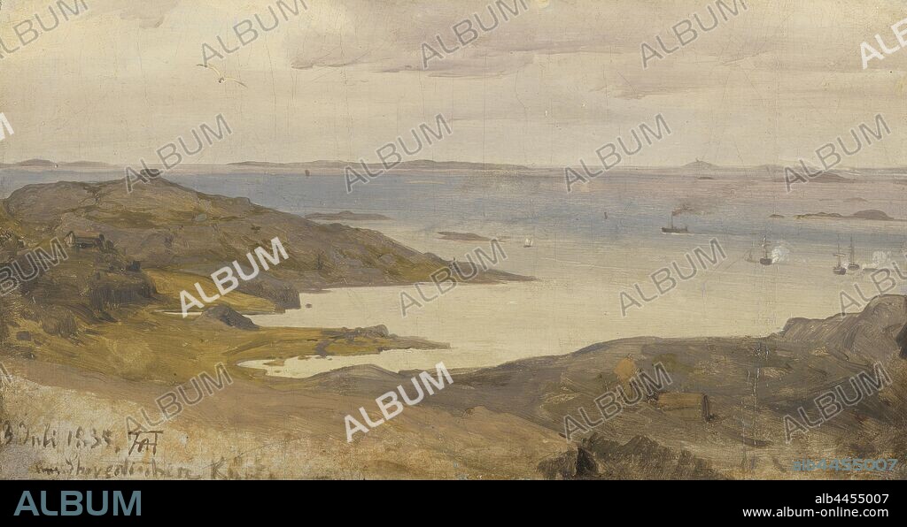 Andreas Achenbach, Motif from Bohuslän, Sweden, Study, painting, 1835, Oil on canvas mounted on cardboard, Height, 17.5 cm (6.8 inches), Width, 31.5 cm (12.4 inches), Signed, AA, overlapping, monogram, July 3, ..., Swedish coast.