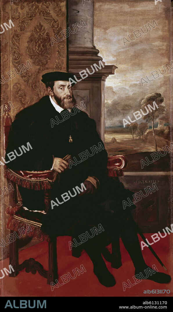 TIZIANO VECELLIO DE GREGORIO-TICIANO-. RETRATO DE CARLOS V EN 1548 - ESCUELA VENECIANA.