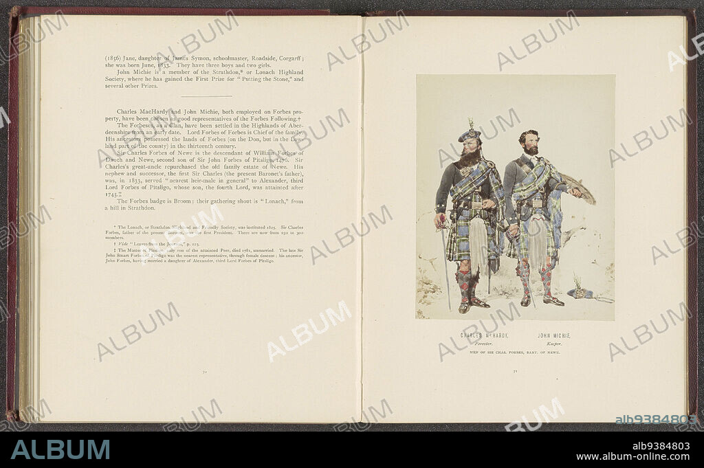 Photoreproduction of a drawing of portraits of Charles Mc Hardy and John Michie, presumably of the Clan Forbes, Charles Mc Hardy, Forester. John Michie, Keeper. Men of Sir Chas. Forbes, Bart. of Newe (title on object), Day & Son Vincent Brooks, intermediary draughtsman: Kenneth Macleay, c. 1860 - in or before 1870, photographic support, albumen print, height 126 mm × width 101 mm.