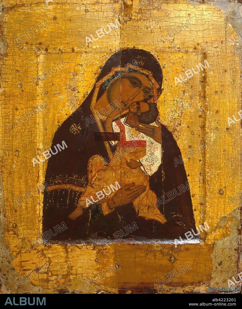'Icon: The Virgin Eleousa'. Russia, Second half of the 16th century. Dimensions: 33,8x28 cm.