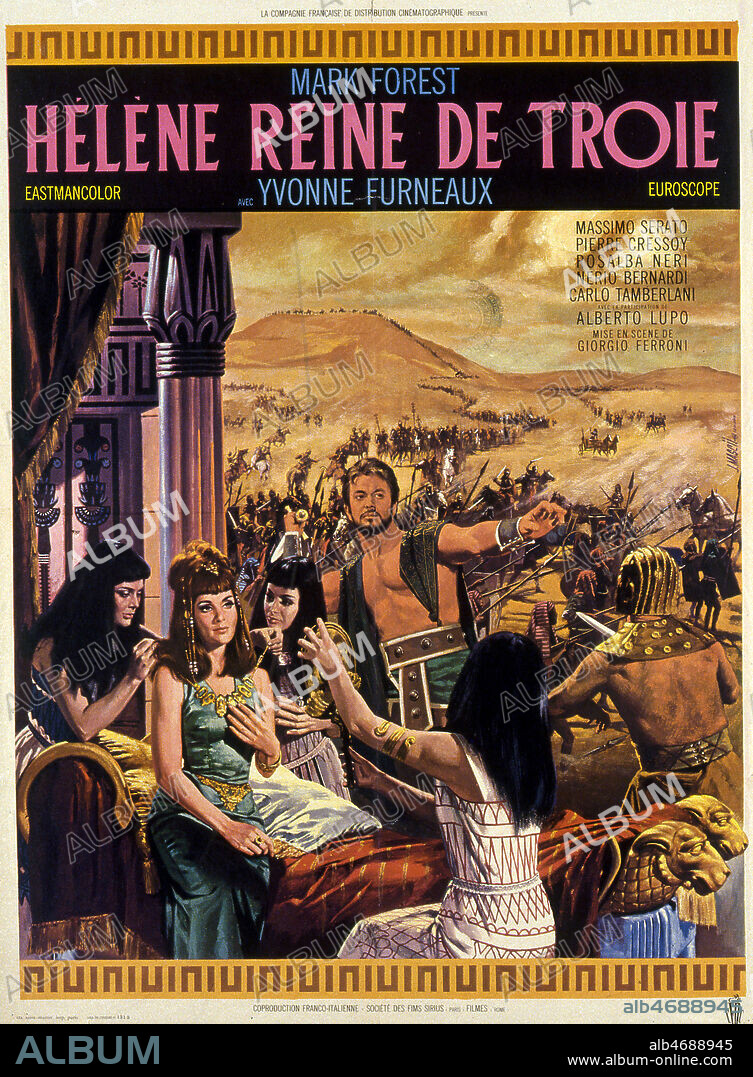 'Helene reine de Troie' Affiche du film illustree par Jean MASCII (1926-2003) et realise en 1965 par Giorgio FERRONI (ne en 1945) avec Mark FOREST (NE EN 1933), Yvonne FURNEAUX (NEE EN 1928). ADAGP. Credit : Coll. Perron/KHARBINE-TAPABOR.