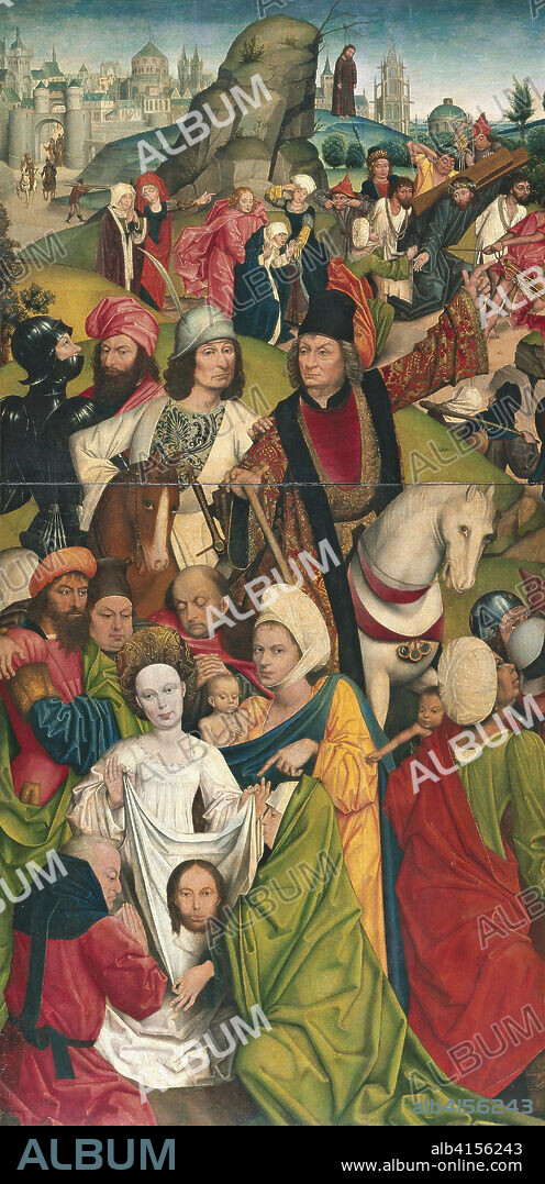 DERICK BAEGERT EL VIEJO. Derick Baegert ((?), hacia 1440 - Wesel, hacia 1515). Cristo con la Cruz a cuestas (1477 - 1478). Óleo sobre tabla. 87 x 98 cm.