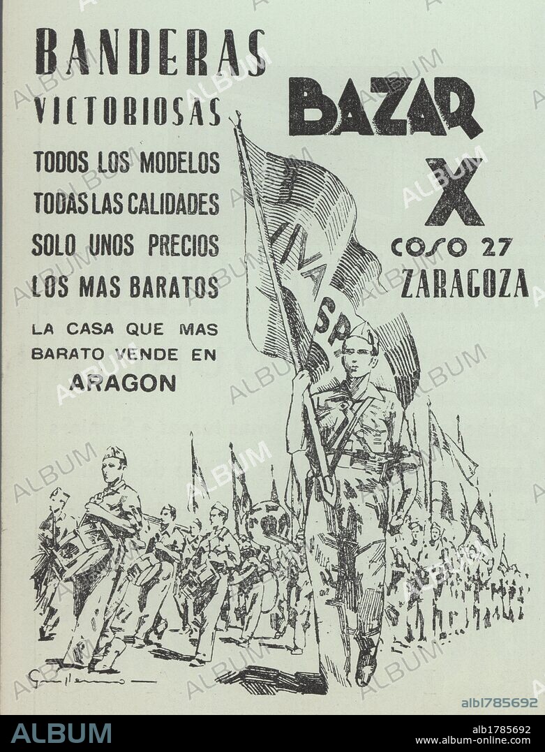 Anuncio publicitario del Bazar X, de Zaragoza. Publicado en la revista Vértice nº 4, 1937.