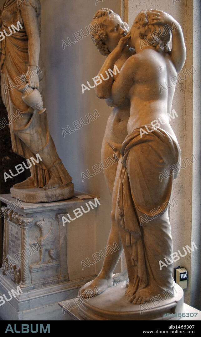 Roman Art. Statue of Cupid and Psyche. Roman copy of a late Hellenistic original of the 2nd century B. C. Marble. Capitoline Museums. Rome. Italy.