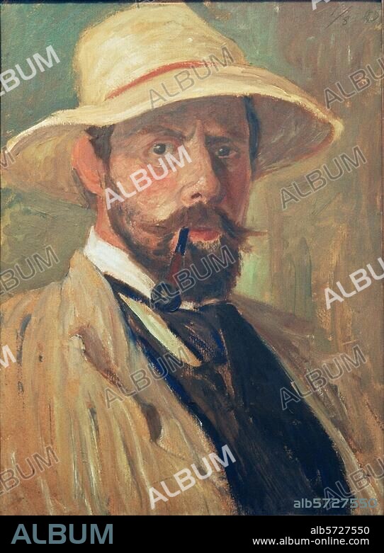 FRITZ OVERBECK. Overbeck, Fritz; Landschaftsmaler und Radierer; Bremen 15.9.1869 - Bröcken bei Vegesack 7.6.1909. "Selbstbildnis", Vegesack, 1905. Öl auf Karton, 59,5 × 44,8 cm. Bremen, Overbeck-Museum.