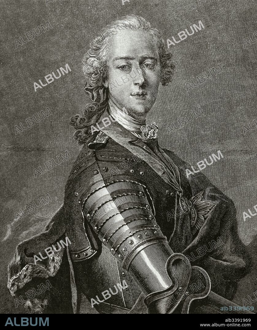 Carlos Eduardo Estuardo (Roma, 1720-Roma, 1788). Aristócrata escocés de la dinastía de los Estuardo, conocido como el Joven Pretendiente. Hijo de Jacobo Estuardo. Pretendiente al trono británico. Tras sublevar a los jacobitas derrotó a las tropas inglesas en 1745, pero a pesar de esta victoria, no pudo evitar el triunfo del ejército real en 1746. Grabado por R. Taylor.