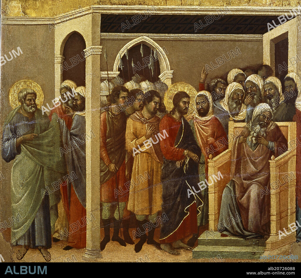 DUCCIO DI BUONINSEGNA (1255-1319). LA MAESTA - CRISTO ANTE CAIFAS - NEGACION DE SAN PEDRO - 1308-1311 - TEMPLE/TABLA - 45,5 x 53,7 cm - GOTICO INTERNACIONAL.