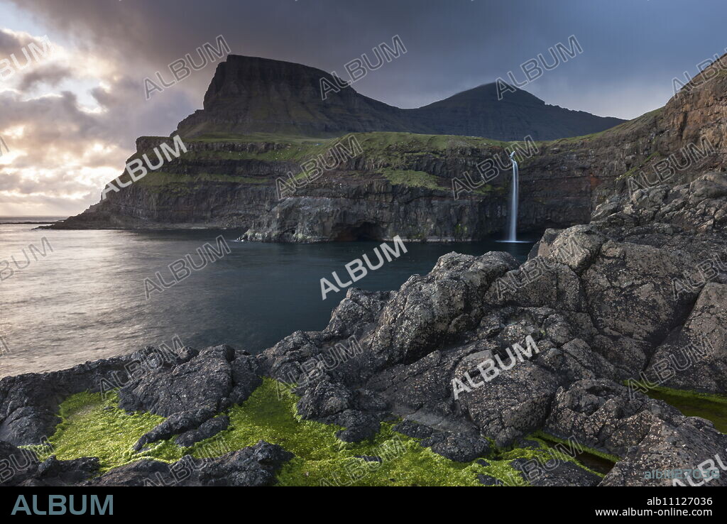 The beautiful coastline of Gasadalur on the island of Vagar, Faroe Islands, Europe.