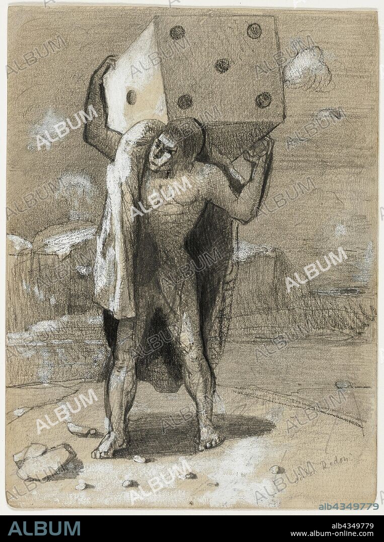 The Die, also called the Weight of Passions, 1878/82, Odilon Redon, French, 1840-1916, France, Graphite with pen and black ink, heightened with white lead (discolored) on cream wove paper, 171 × 127 mm.