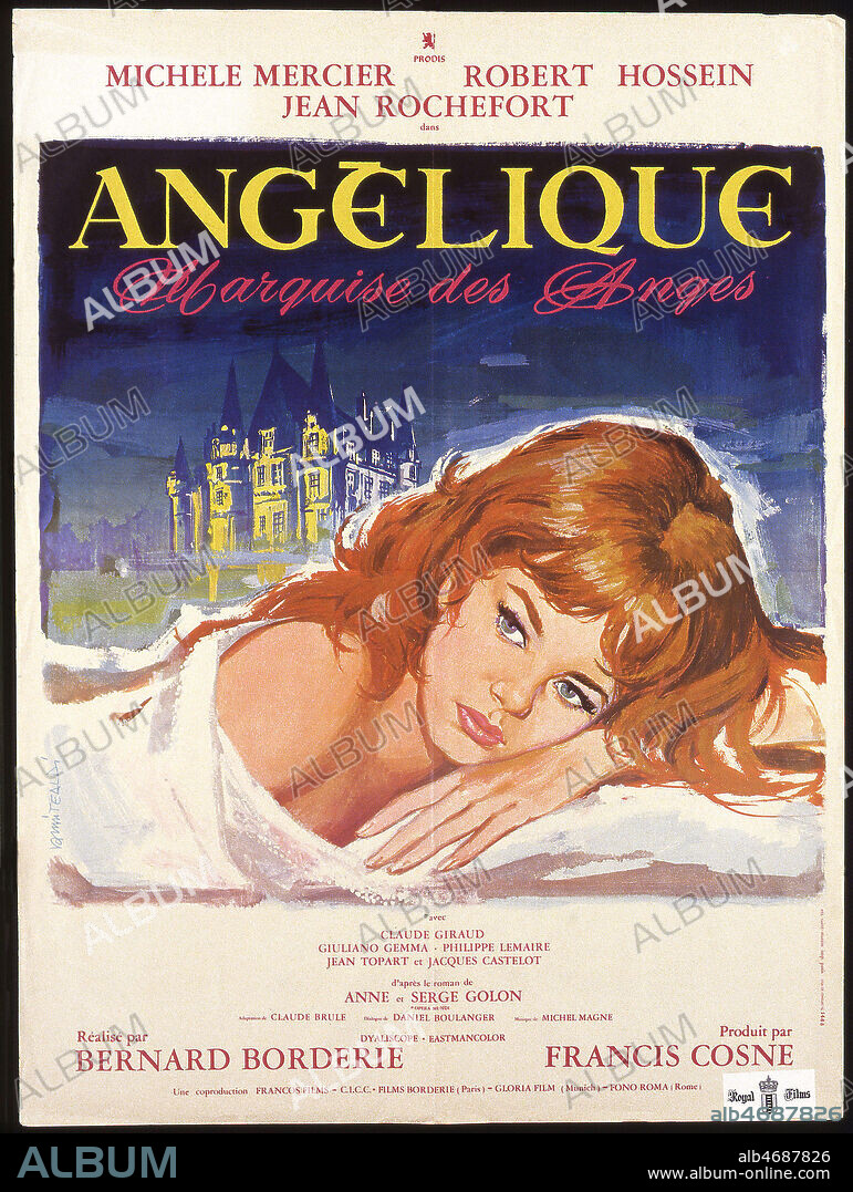 'Angelique, marquise de anges' Affiche du film illusttree par Vanni TEALDI et realise en 1964 par Bernard BORDERIE (1924-1978) d'apres Anne et Serge GOLON (20 s.) avec Michele MERCIER (NE EN 1939), Robert HOSSEIN (NE 1927) et Jean ROCHEFORT (NE EN 1930). Credit: Coll. Perron/KHARBINE-TAPABOR.