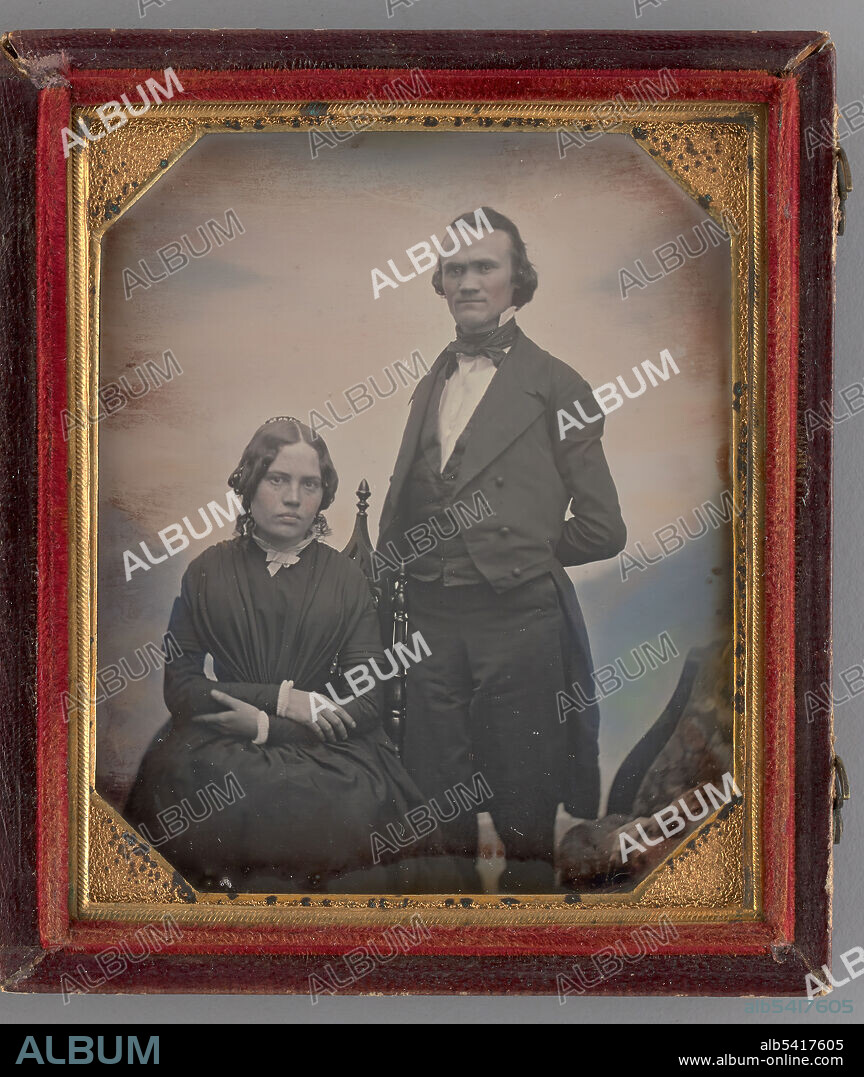 JOSIAH JOHNSON HAWES and ALBERT SANDS SOUTHWORTH. Untitled (Portrait of a Seated Woman and a Standing Man), 1850s. Daguerreotype.