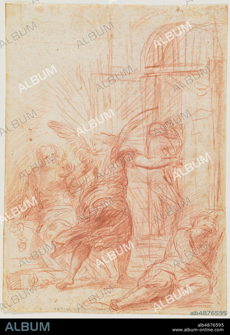 Pietro Antonio de Pietri, St. Peter Delivered from Prison (verso), n.d., red chalk on paper, 10 9/16 in. x 7 3/4 in. (26.8 cm. x 19.7 cm.).