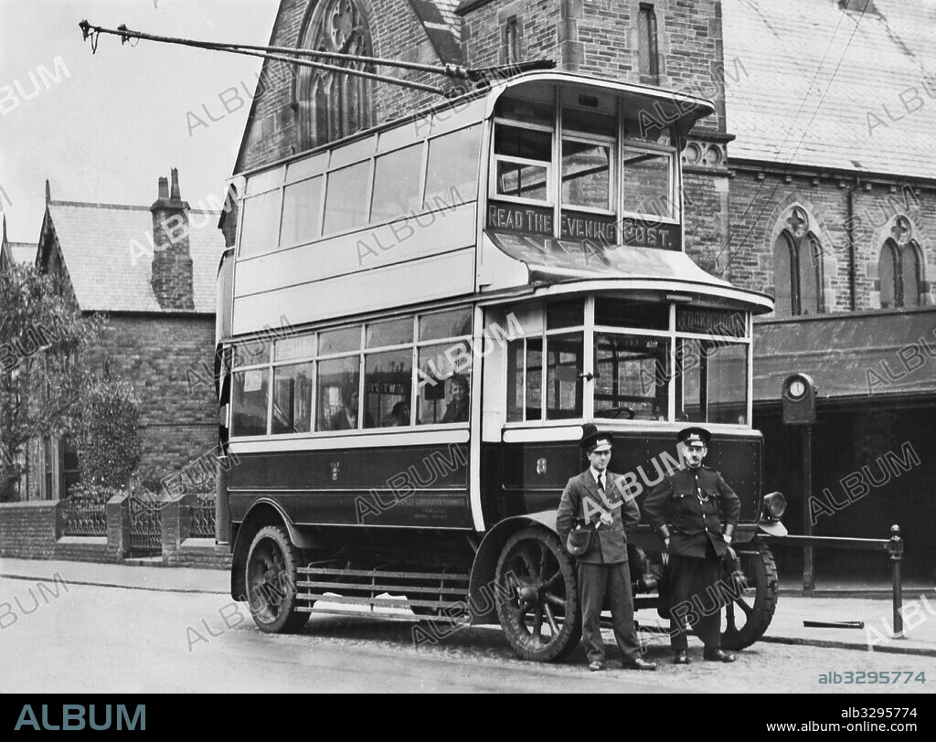 A Keighley Trolley Bus in Utley. West Yorkshire, c1925.