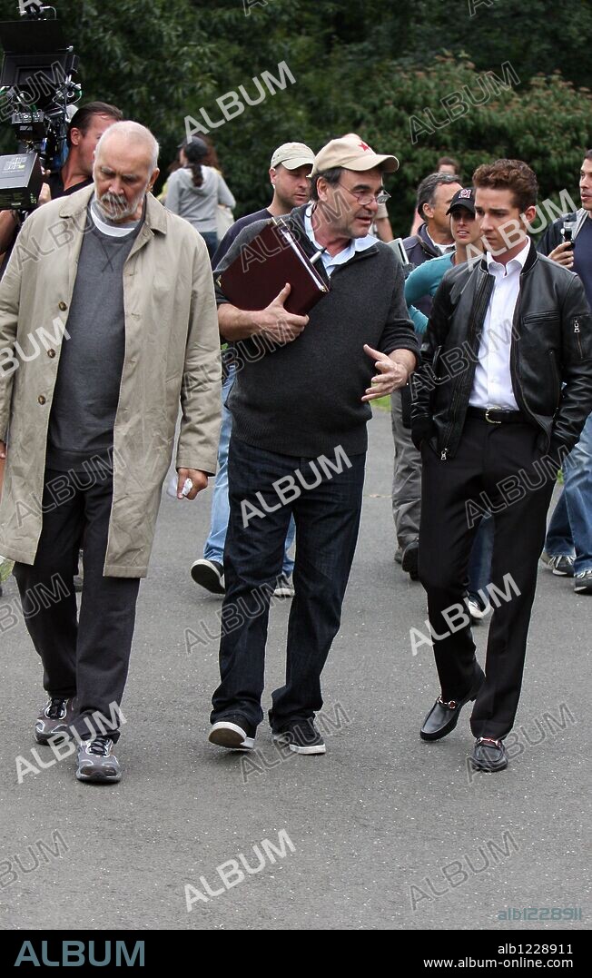 September 10 2009, New York City Director Oliver Stone and actors Frank Langella and Shia LaBeouf on the Manhattan set of the new movie 'Wall Street 2 Money never sleeps' on September 10 2009 in New York City. 10/09/2009