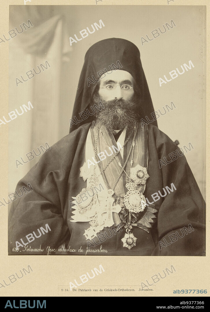 S 34. The Patriarch of the Greek Orthodox. Jerusalem. (title on object)699. Patriarche Grec orthodoxe de Jerusalem (title on object), The photograph is part of the series of photographs from Israel, Palestine and Syria collected by Richard Polak., Félix Bonfils, Israël, c. 1895 - c. 1915, photographic support, paper, albumen print, height 278 mm × width 215 mmheight 466 mm × width 555 mm.