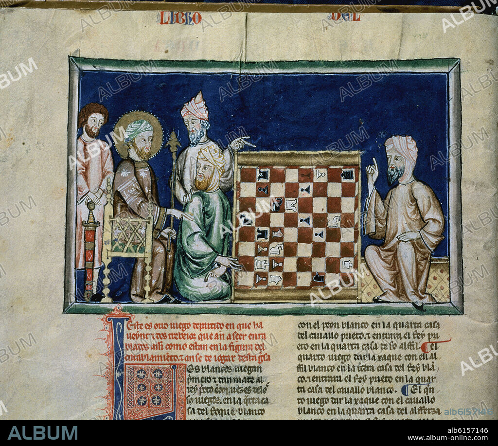 ALFONSO X EL SABIO (1221-1284). LIBRO DE JUEGOS O LIBRO DEL AJEDREZ DADOS Y TABLAS - 1283 - FOLIO 17V - DETALLE - ARABES JUGANDO AL AJEDREZ - MANUSCRITO ARABE - Conj n.