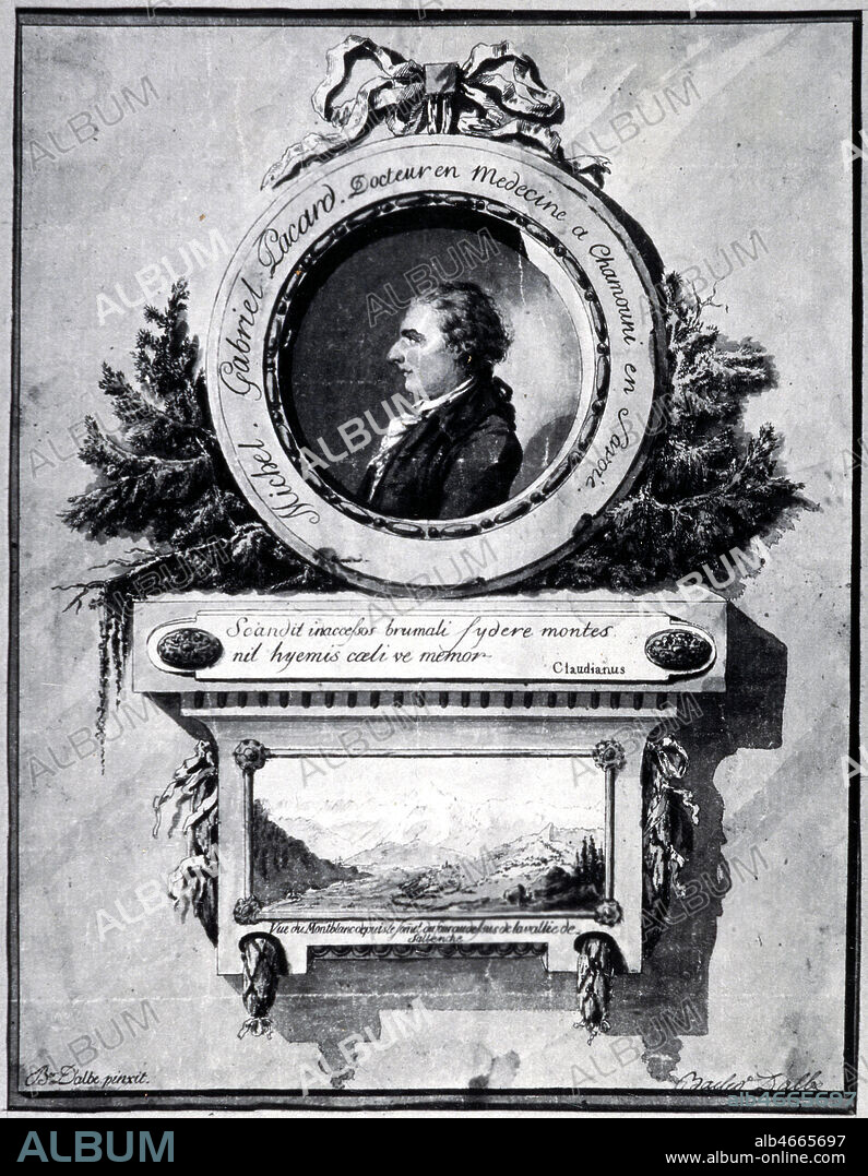Docteur Michel Gabriel PACCARD (1757-1827), alpiniste et Docteur exercant a Chamonix, illustration du 18ieme par Bacle d'Albe Musee de Sallanches. Credit : Collection CL/KHARBINE-TAPABOR.