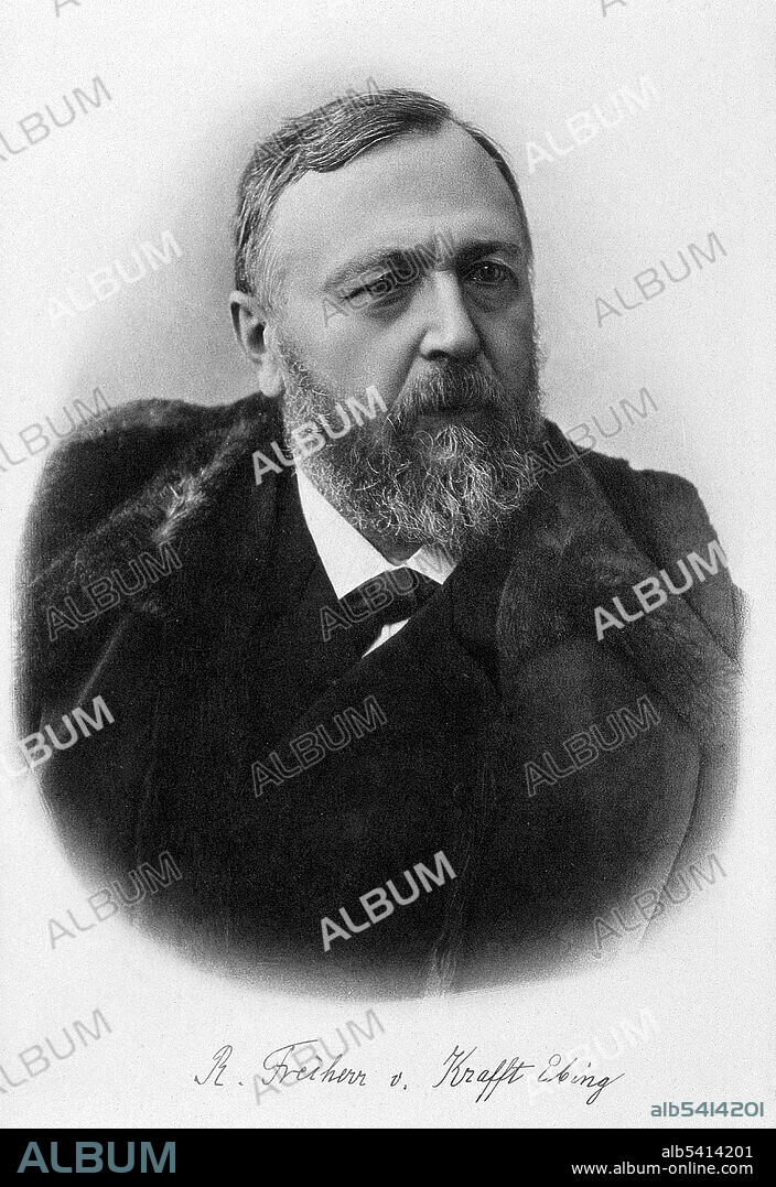 Richard Freiherr von Krafft-Ebing (August 14, 1840 - December 22, 1902; full name Richard Fridolin Joseph Freiherr Krafft von Festenberg auf Frohnberg, genannt von Ebing) was an Austro-German psychiatrist. He studied medicine at the University of Heidelberg, where he specialized in psychiatry. He later practiced in psychiatric asylums. After leaving his work in asylums, he pursued a career in psychiatry, forensics, and hypnosis. His principal work is Psychopathia Sexualis: eine Klinisch-Forensische Studie (Sexual Psychopathy: A Clinical-Forensic Study), which was first published in 1886 and expanded in subsequent editions. Psychopathia Sexualis is a forensic reference book for psychiatrists, physicians, and judges. Written in an academic style, its introduction noted that, to discourage lay readers, the author had deliberately chosen a scientific term for the title of the book and that he had written parts of it in Latin for the same purpose. Psychopathia Sexualis was one of the first books about sexual practices that studied homosexuality/bisexuality, and popularized the terms sadism and masochism. He considered procreation the purpose of sexual desire and that any form of recreational sex was a perversion of the sex drive. He died in 1902 at the age of 62.