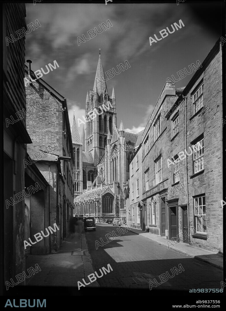 MARGARET F HARKER. Truro Cathedral, High Cross, Truro, Cornwall, 1945-1960. Looking north-west along St Mary's Street towards the cathedral church.
