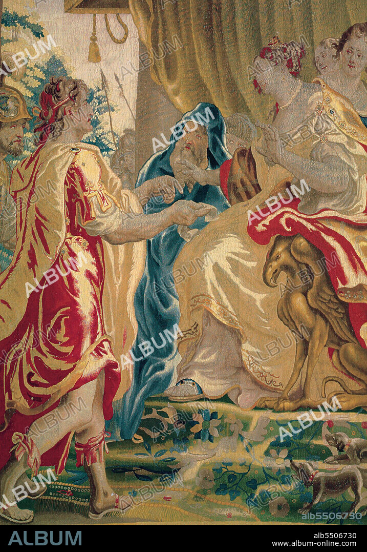 Caesar Sends a Messenger to Cleopatra, from 'The Story of Caesar and Cleopatra', Flanders, c. 1680. Woven at the workshop of Willem van Leefdael, after a design by Justus van Egmont. Detail from a larger artwork.