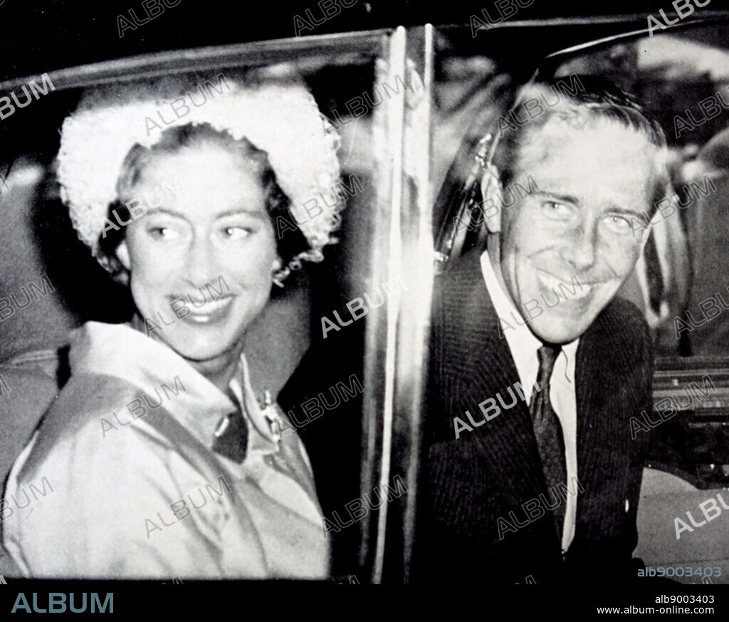Photograph of Princess Margaret and her husband Mr Antony Armstrong-Jones returning from their honeymoon.