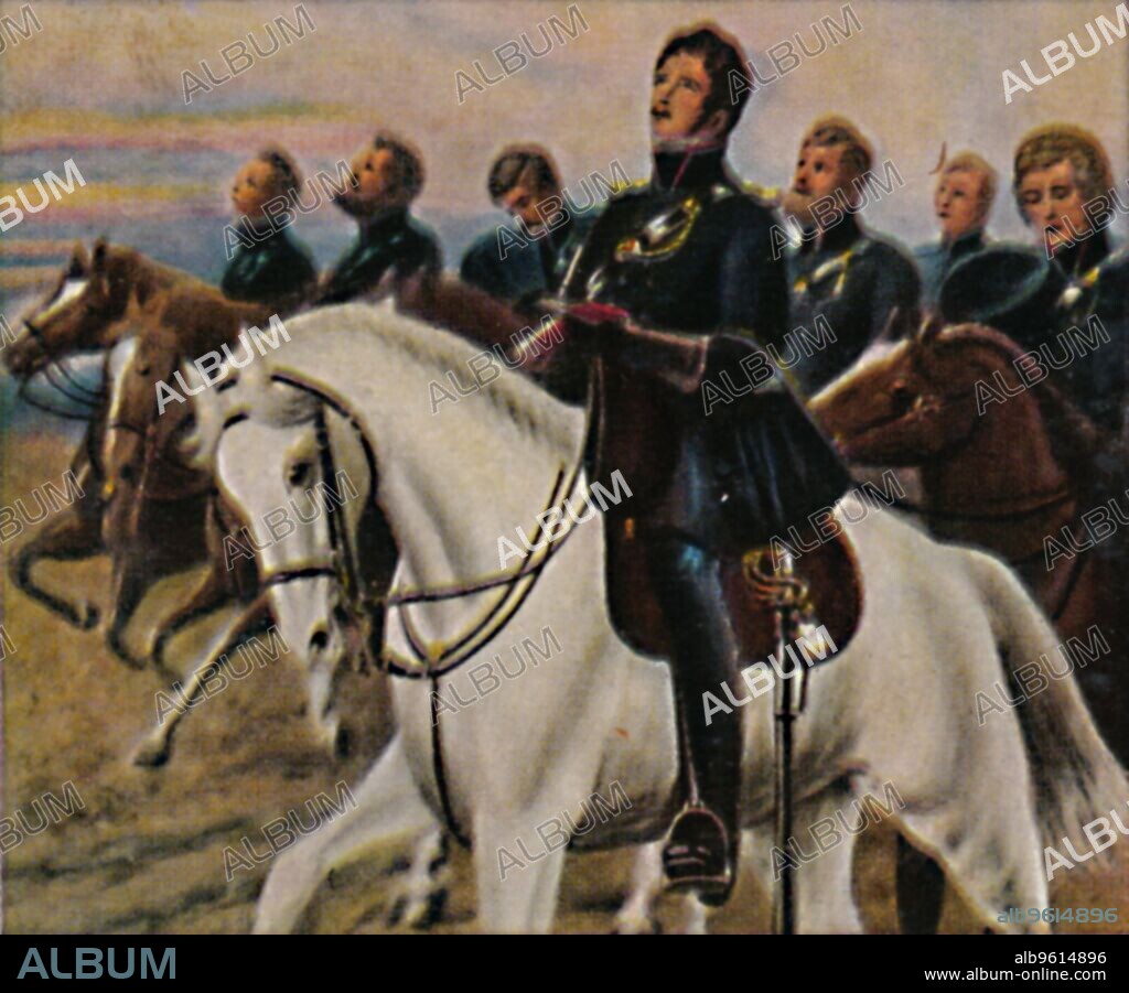 'Theodor Körner 1791-1813', 1934. Carl Theodor Körner (1791-1813), German poet and soldier. After some time in Vienna, where he wrote some light comedies and other works for the Burgtheater, he became a soldier and joined the Lützow Free Corps in the German uprising against Napoleon. From "Die Großen der Weltgeschichte". [Eckstein-Halpaus, Dresden, 1934].